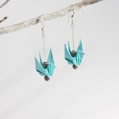 Paper Crane Earrings - Blue - by LeeMo Designs in Bend, Oregon