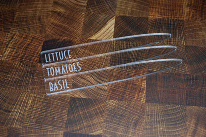 Herb Garden Marker Laser Cut Clear Acrylic Lettuce, Tomatoes, Basil Modern Font by LeeMo Designs in Bend, Oregon