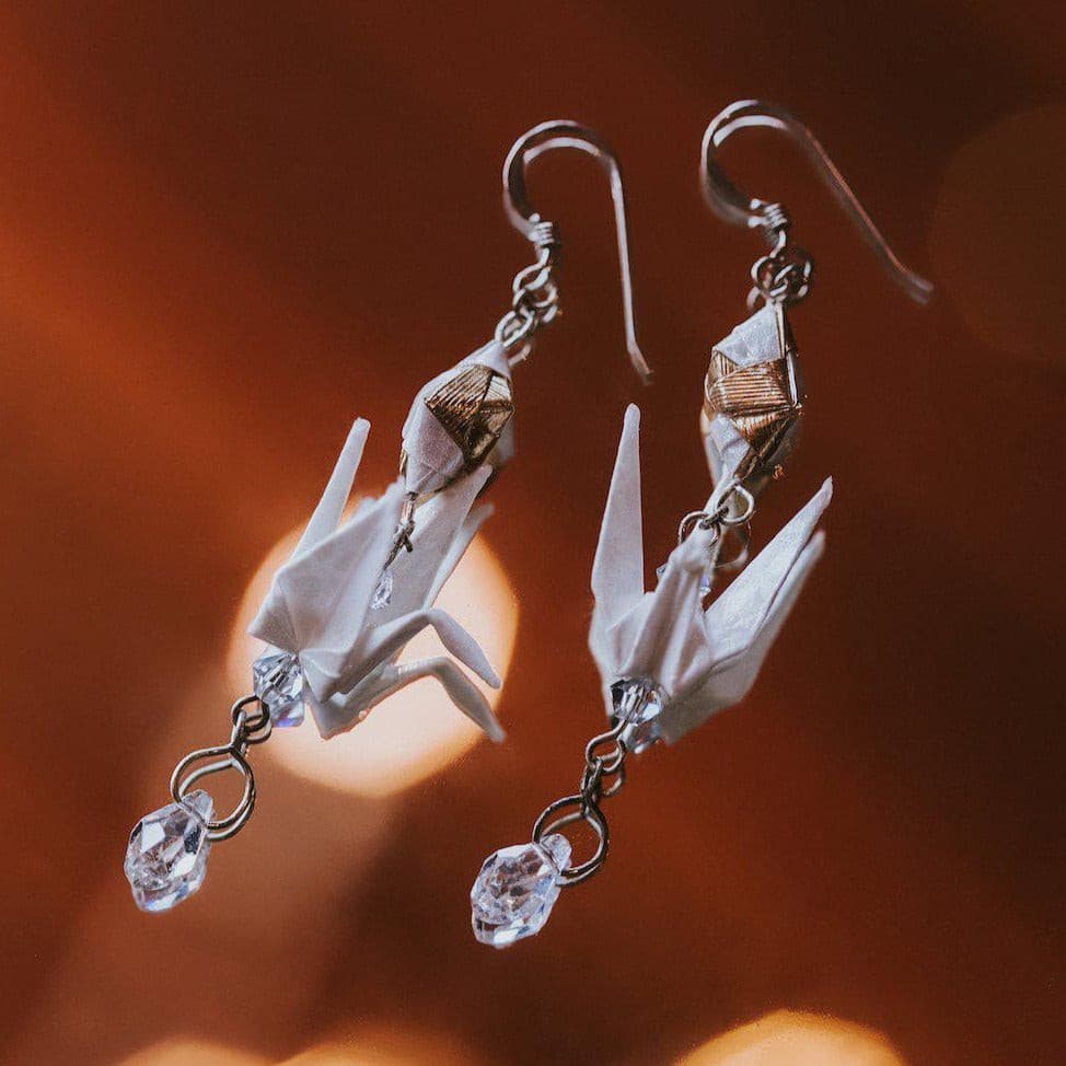 Paper Crane Geometric Diamond Earrings – LeeMo Designs