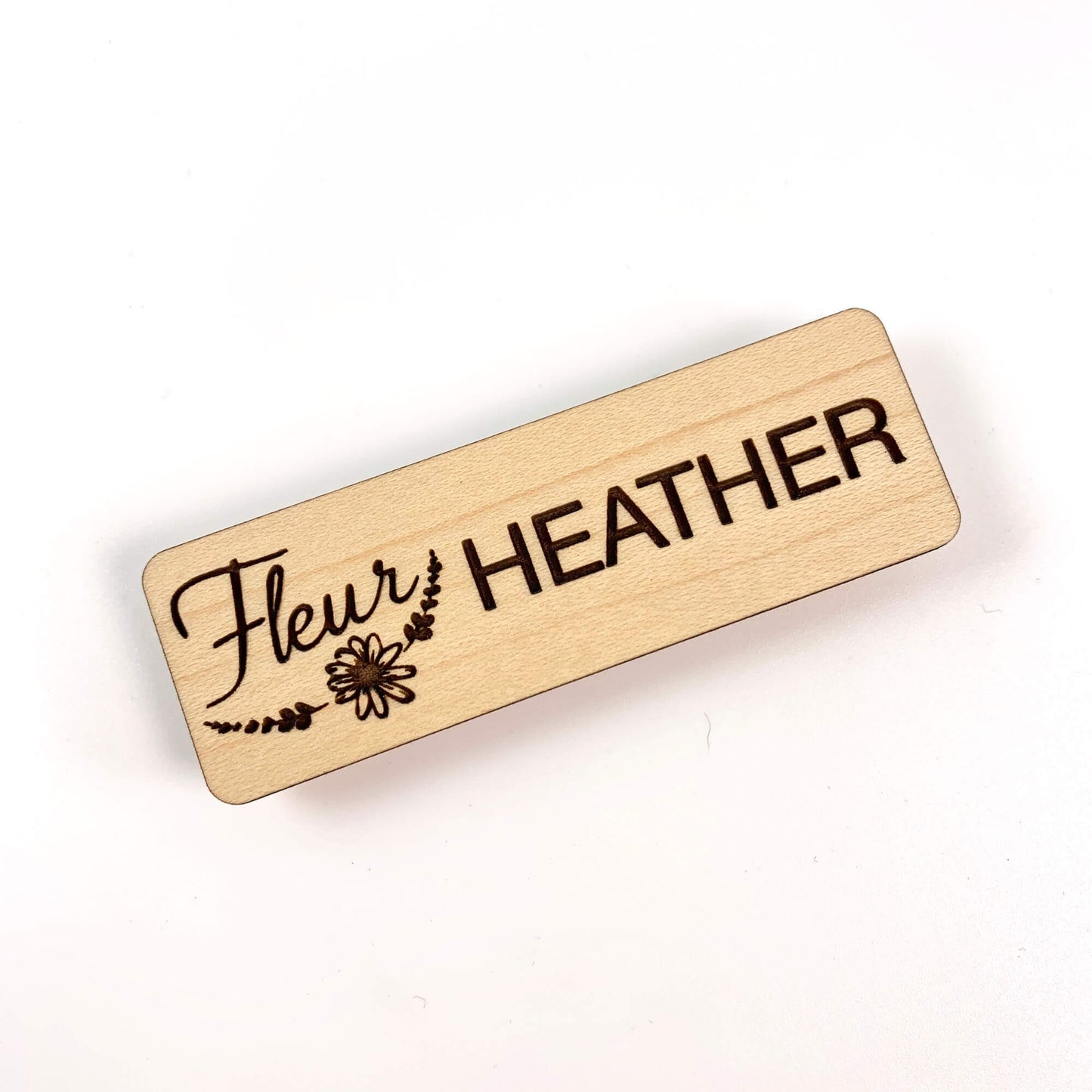 Custom Magnetic Name Tags - Laser cut and laser engraved maple wood by LeeMo Designs in Bend, Oregon