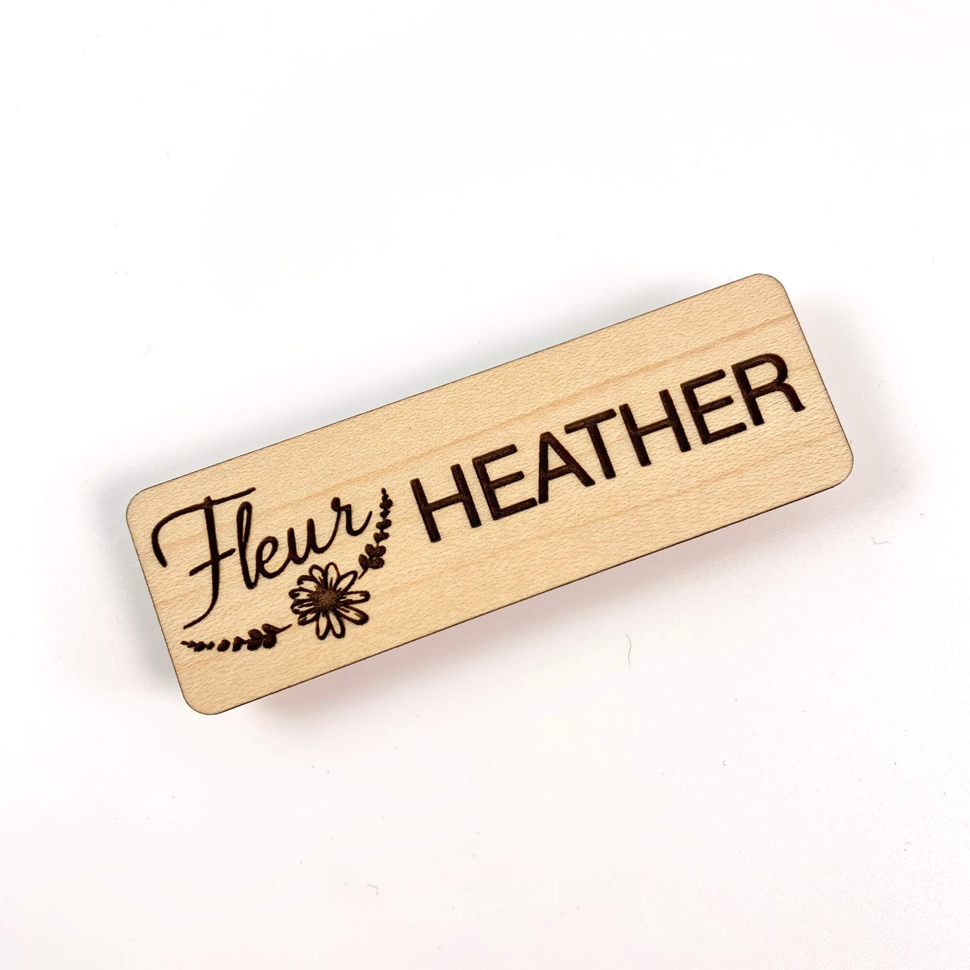 Custom Magnetic Name Tags - Laser cut and laser engraved maple wood by LeeMo Designs in Bend, Oregon