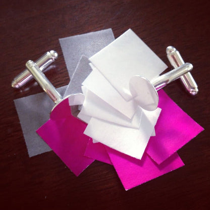 Custom Made Cufflinks - Pink Grey White Origami Paper - by LeeMo Designs in Bend, Oregon