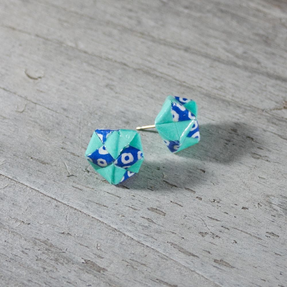 Origami Paper Earrings - Seafoam and blue Studs - By LeeMo Designs in Bend, Oregon