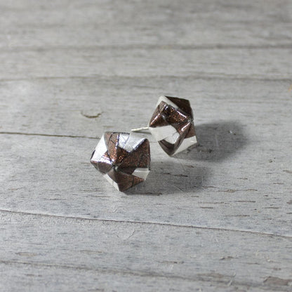 Origami Paper Earrings - Copper and White Studs - By LeeMo Designs in Bend, Oregon