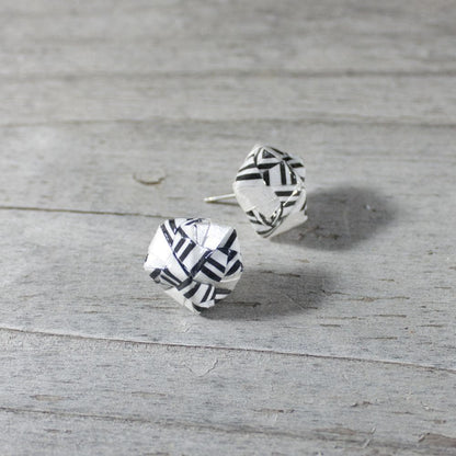 Origami Paper Earrings - Black and White Studs - By LeeMo Designs in Bend, Oregon