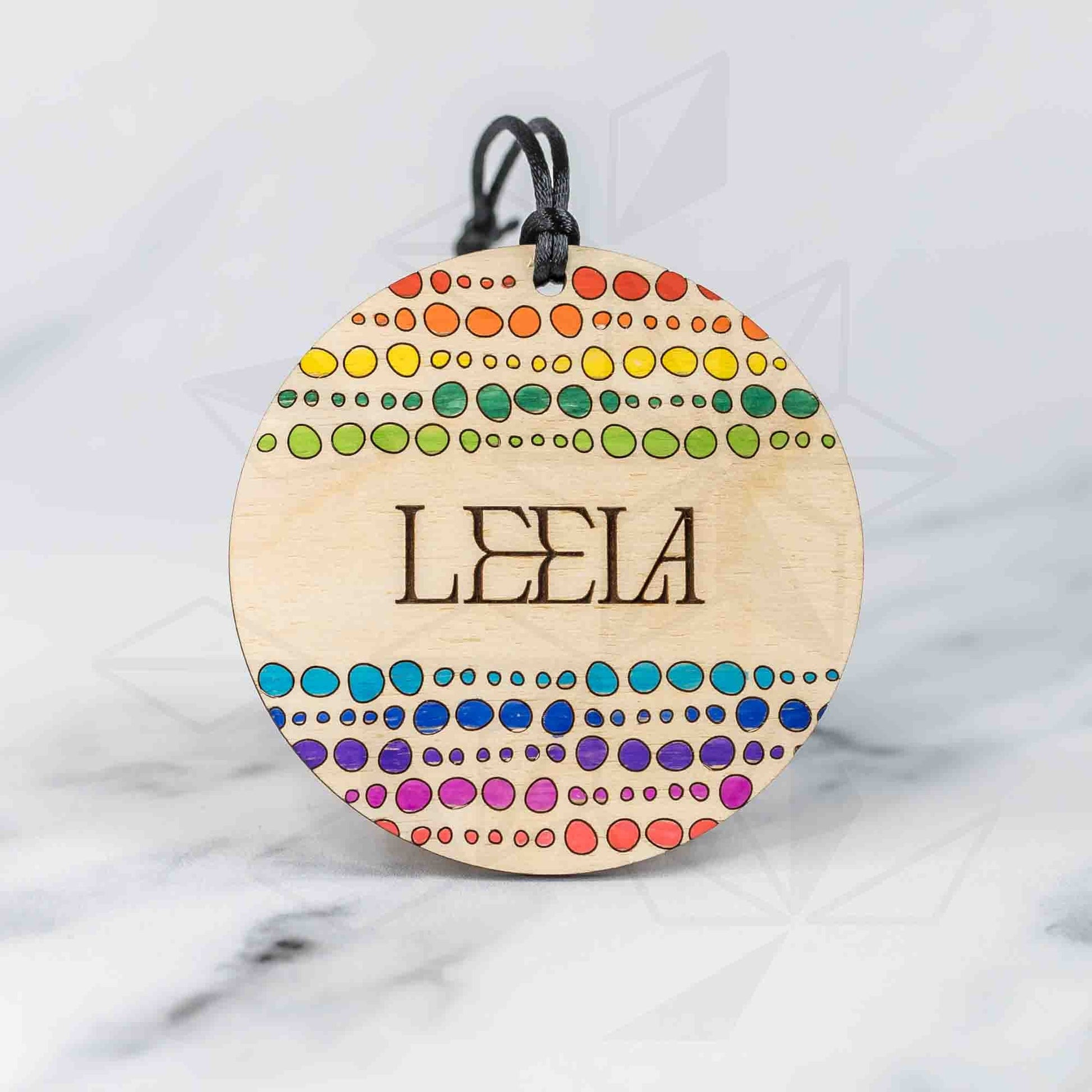Custom Wood Ornaments: Rainbow Circle Pattern - LeeMo Designs