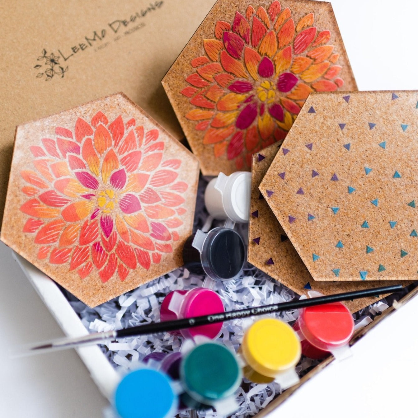 DIY Coasters - Flowers Paint Kit - by LeeMo Designs in Bend, Oregon