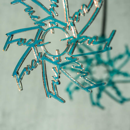 Swear Word Ornament: Laser Cut Iridescent Acrylic Fuck Flake by LeeMo Designs in Bend, Oregon