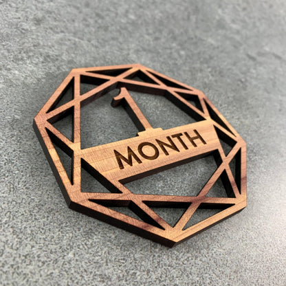 Wooden Monthly Milestone Markers - geometric cedar wood - 1 month - by LeeMo Designs in Bend Oregon