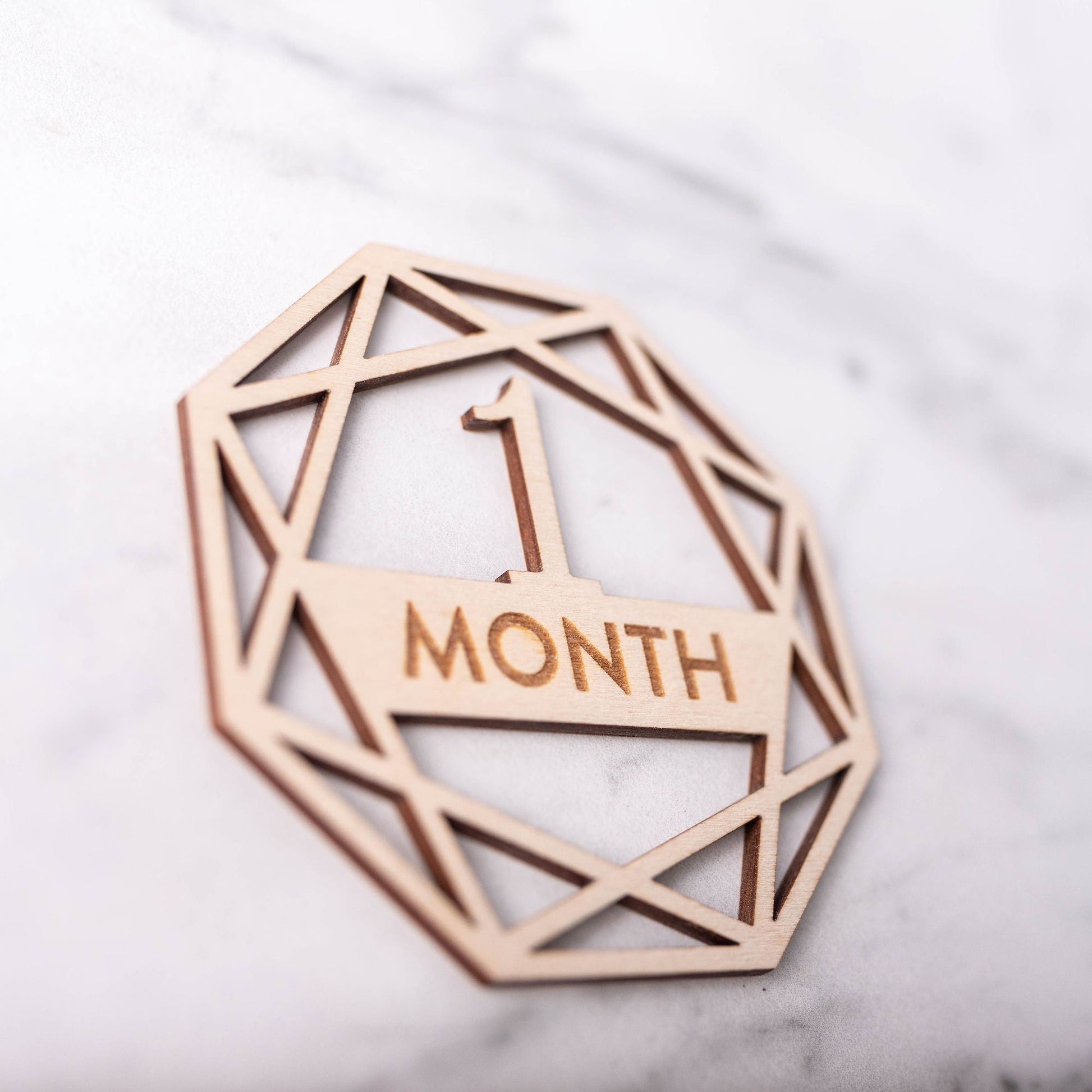 Wooden Monthly Milestone Markers - geometric birch plywood - 1 month - by LeeMo Designs in Bend Oregon