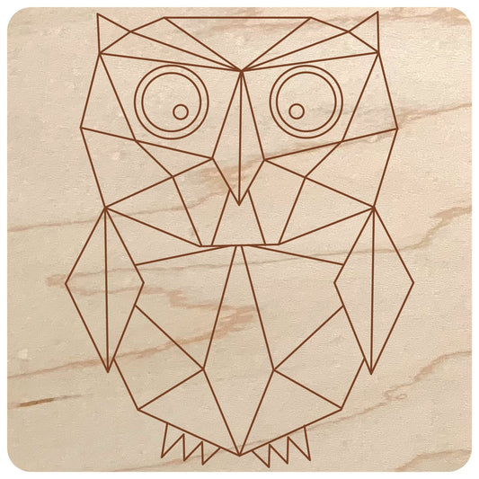 Laser Cut Wood Geometric Design for Wall - geometric owl design on maple wood - by LeeMo Designs in Bend, Oregon