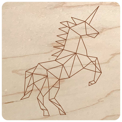 Laser Cut Wood Geometric Design for Wall - geometric unicorn design on maple wood - by LeeMo Designs in Bend, Oregon