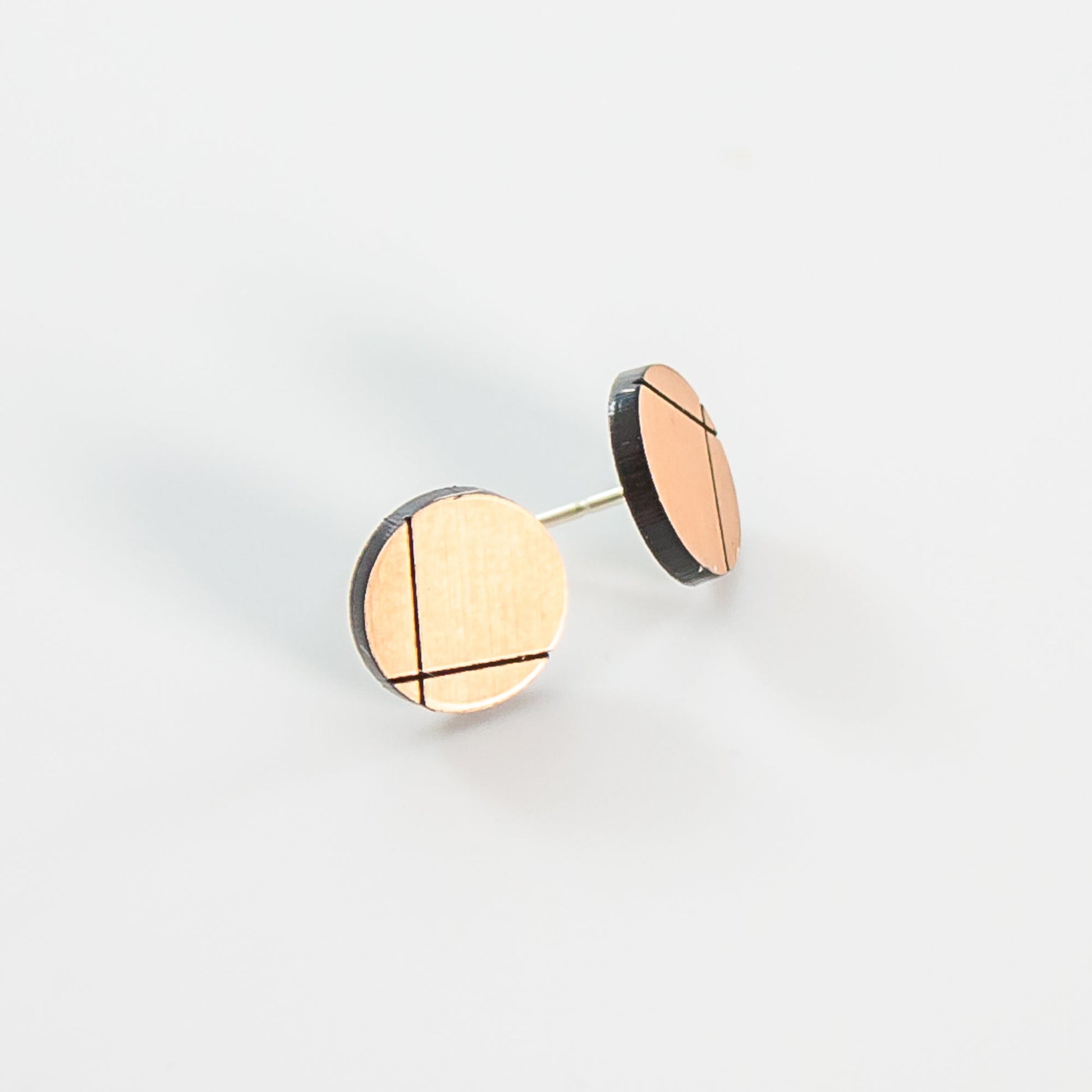 Laser Cut Geometric Earrings - Copper Acrylic GeoStud Circles - by LeeMo Designs in Bend, Oregon