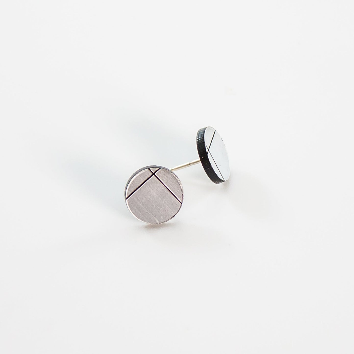 Laser Cut Geometric Earrings - Silver Acrylic GeoStud Circles - by LeeMo Designs in Bend, Oregon