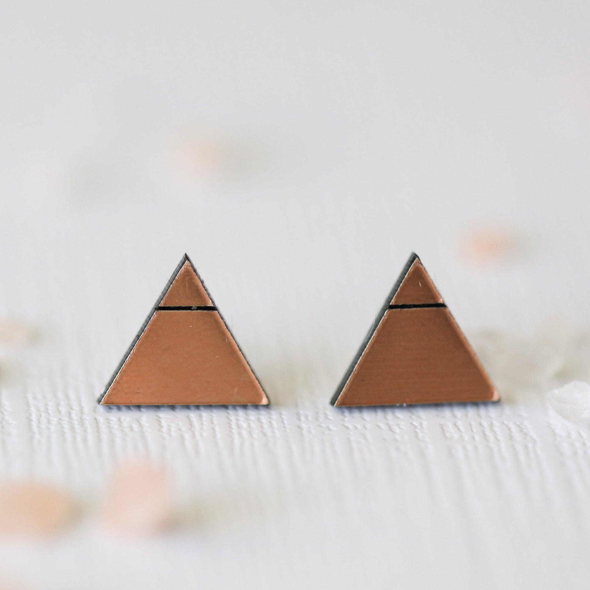 Laser Cut Geometric Earrings - Copper Acrylic GeoStud Triangles - by LeeMo Designs in Bend, Oregon