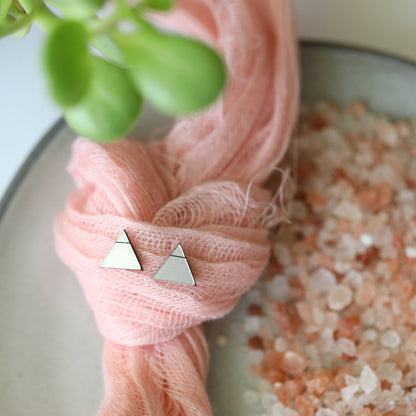 Laser Cut Geometric Earrings - Silver Acrylic GeoStud Triangles - by LeeMo Designs in Bend, Oregon