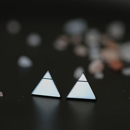 Laser Cut Geometric Earrings - Silver Acrylic GeoStud Triangles - by LeeMo Designs in Bend, Oregon