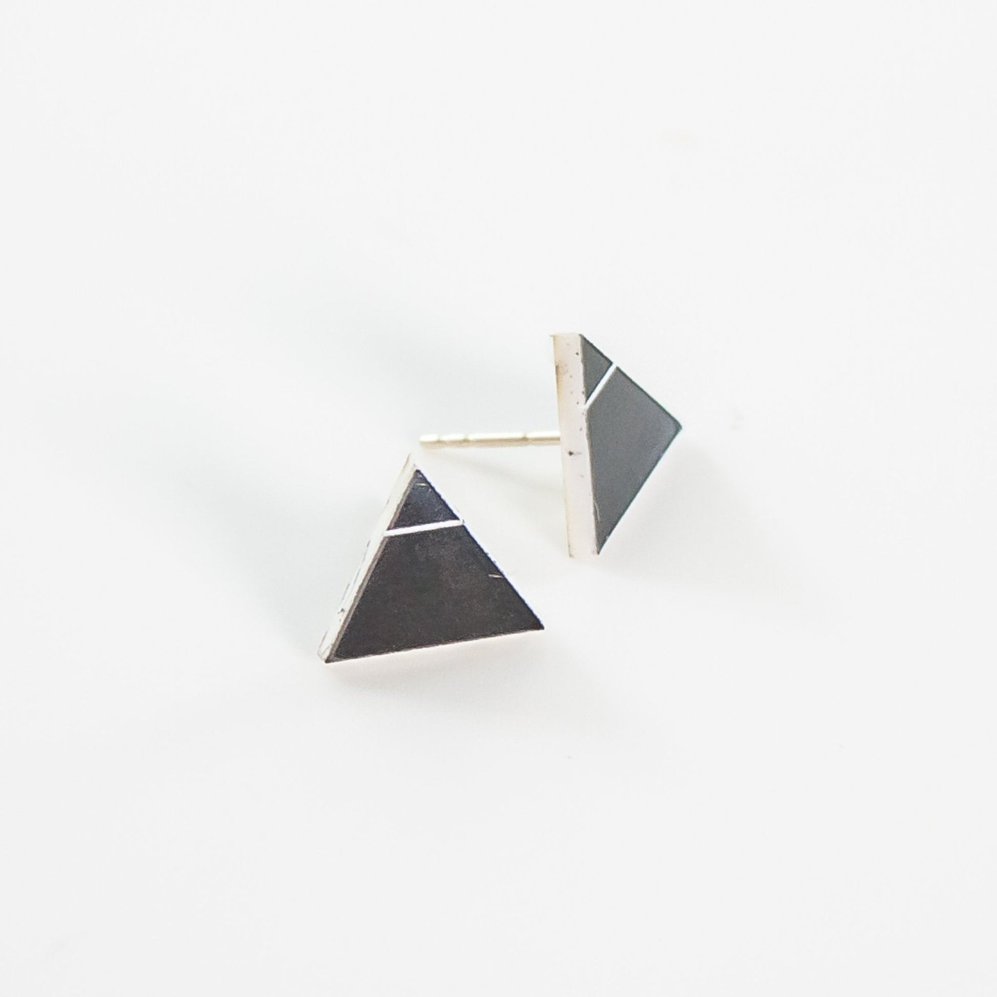 Laser Cut Geometric Earrings - Black Acrylic GeoStud Triangles - by LeeMo Designs in Bend, Oregon