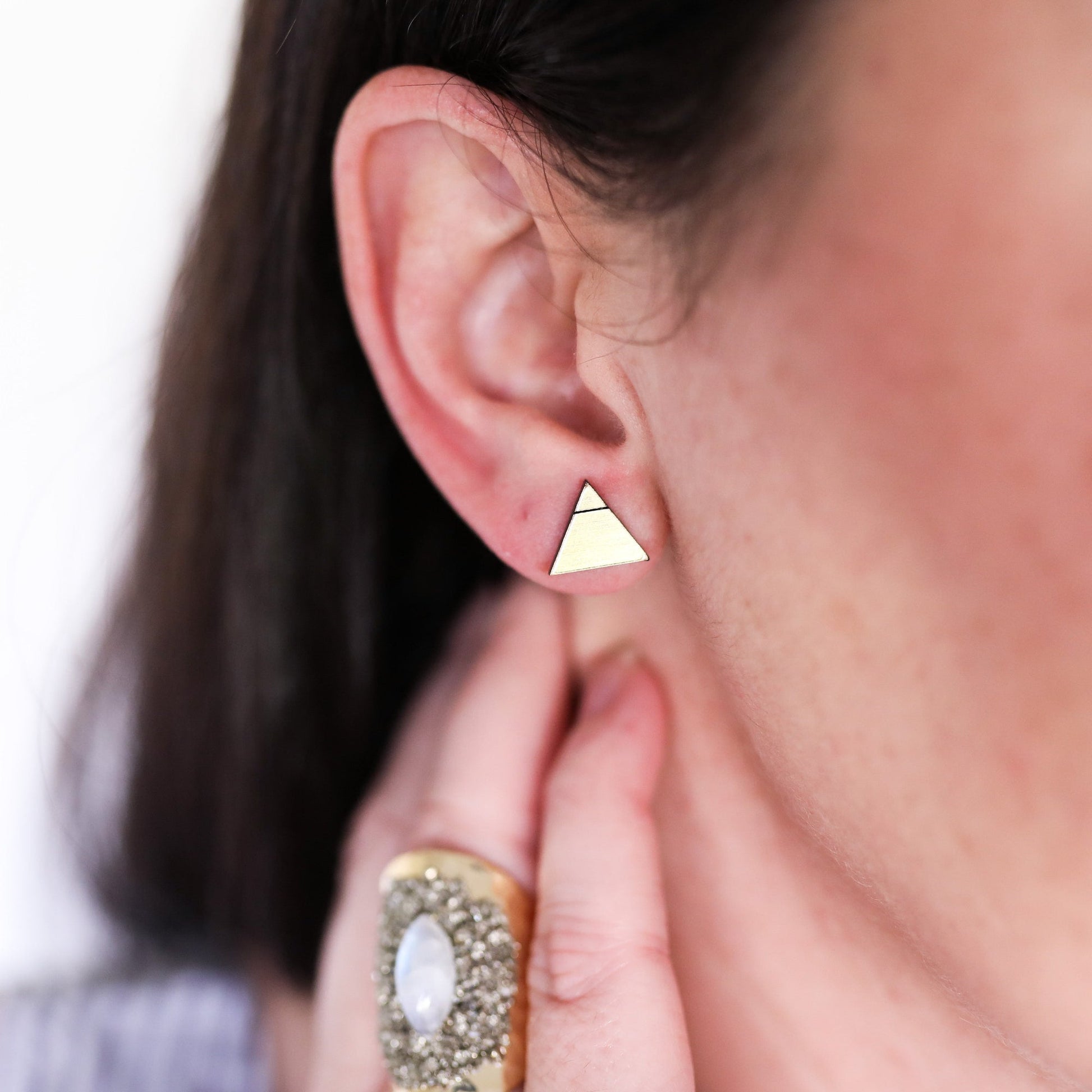 Laser Cut Geometric Earrings - Gold Acrylic GeoStud Triangles - by LeeMo Designs in Bend, Oregon