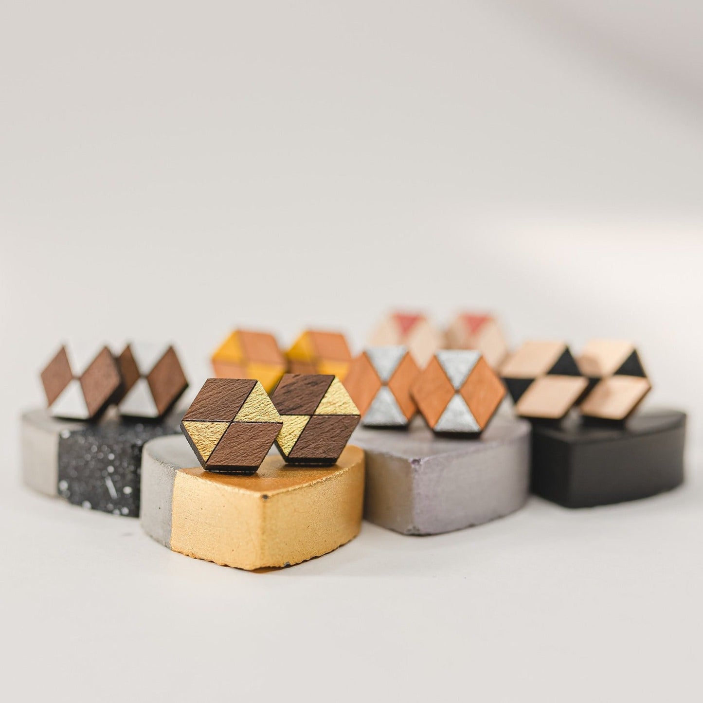 Wooden Laser Cut Earrings - GeoStud Hexagon - by LeeMo Designs in Bend, Oregon