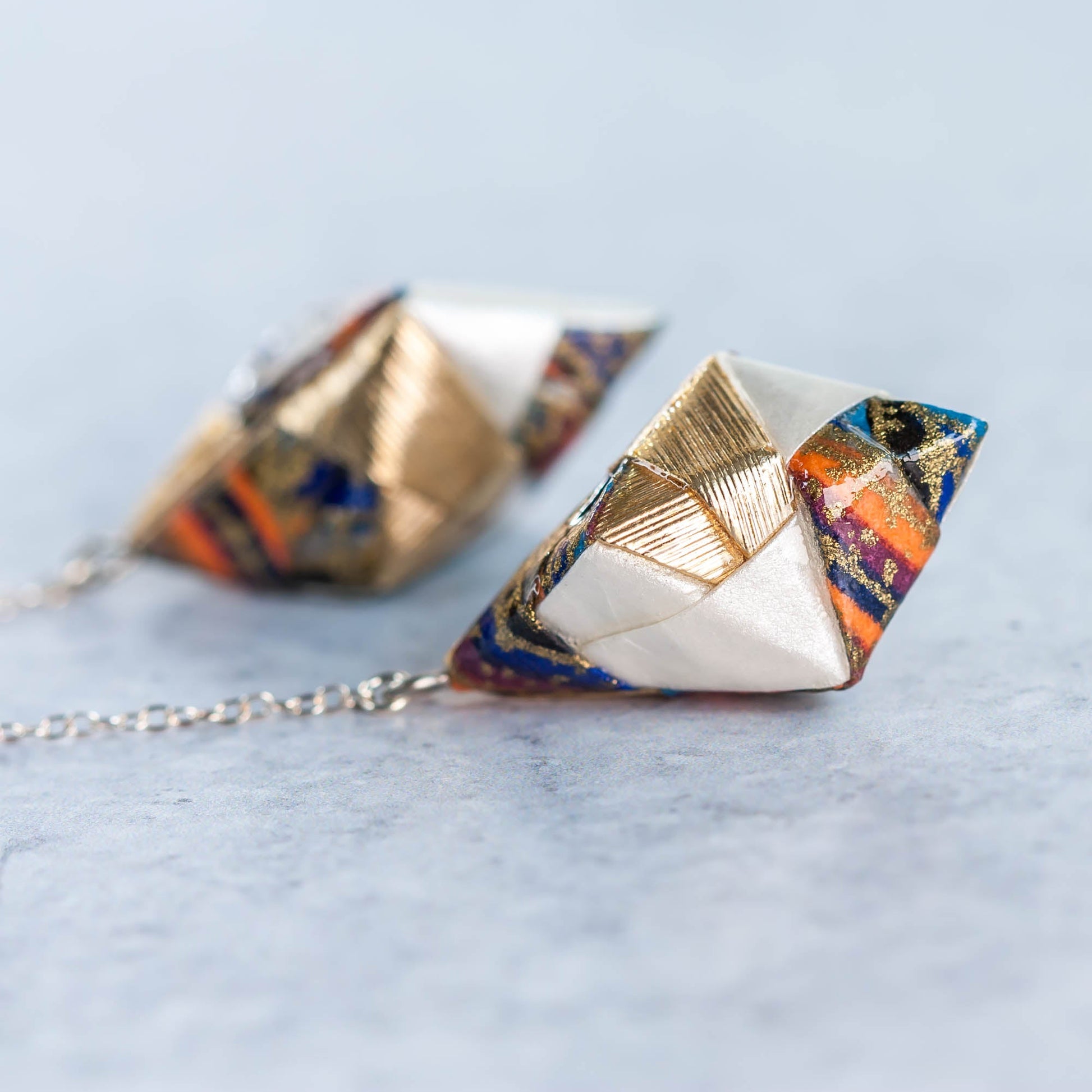 Origami Diamond Paper Earrings - Gold Jewel Tones - By LeeMo Designs in Bend, Oregon