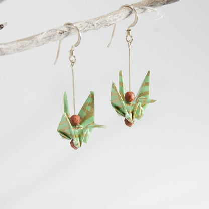 Paper Crane Earrings - Green - by LeeMo Designs in Bend, Oregon