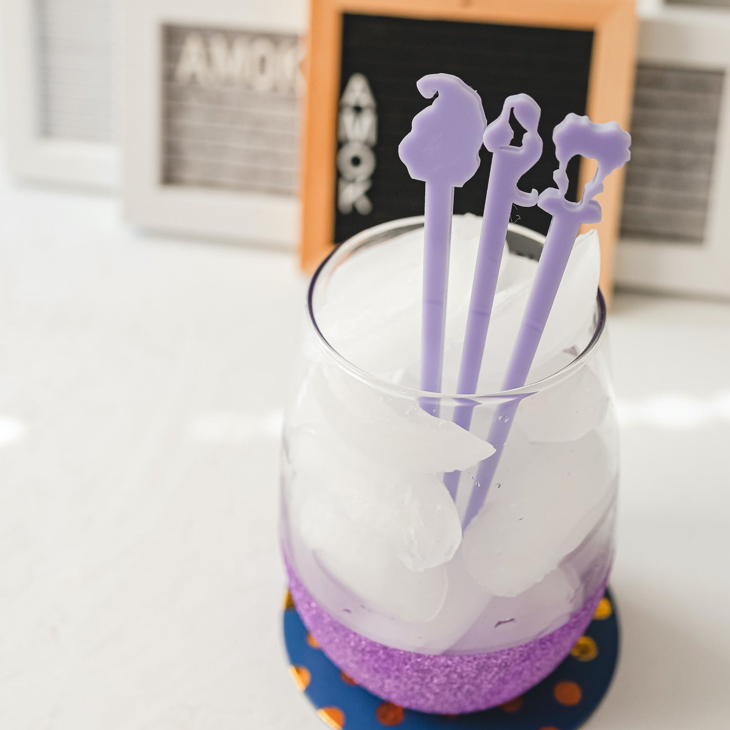 Hocus Pocus Halloween Stir Sticks laser cut from food-safe acrylic plastic by LeeMo Designs in Bend, Oregon