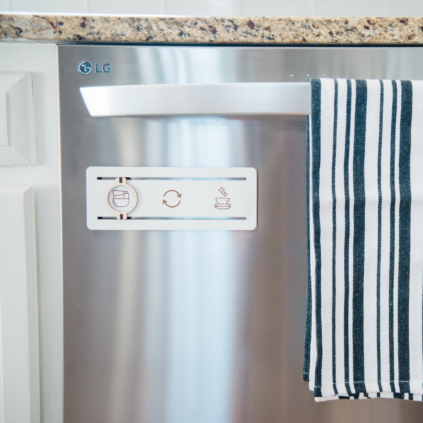 Dishwasher Clean / Running / Dirty Magnet - laser cut and laser engraved White wood by LeeMo Designs in Bend, Oregon