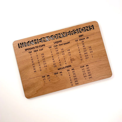 kitchen conversions chart - laser cut and laser engraved cherry wood - by LeeMo Designs in Bend, Oregon