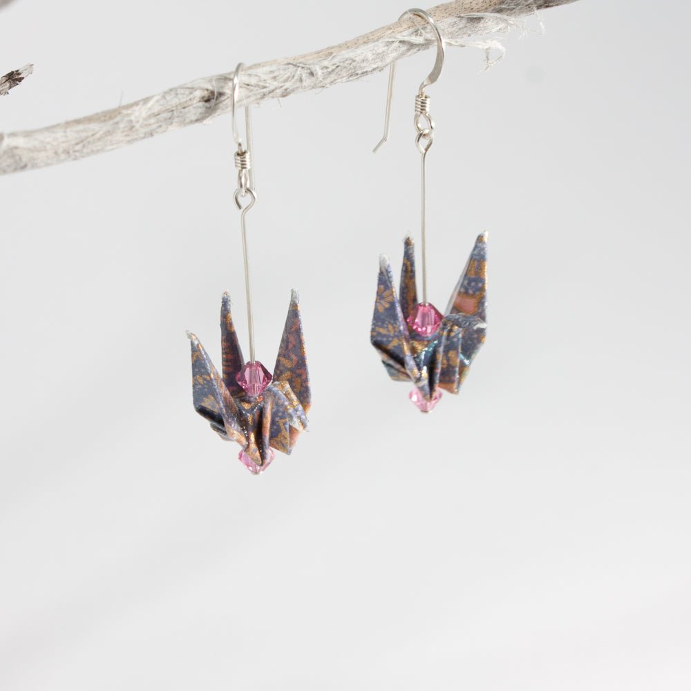 Paper Crane Earrings - Multi-Colored - by LeeMo Designs in Bend, Oregon