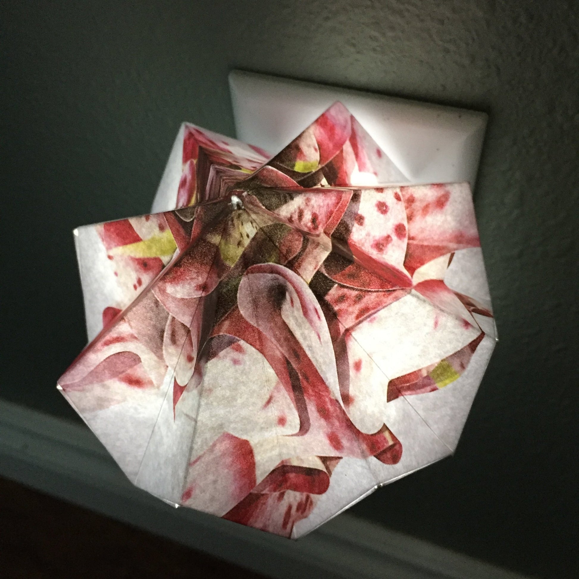 Origami Night Light: No Time To Look At A Flower By Artist Lisa Marie Sipe in collaboration with LeeMo Designs in Bend, Oregon