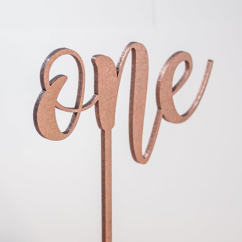 One Happy Birthday Cake Topper - Laser Cut by LeeMo Designs in Bend, Oregon | rose gold finish