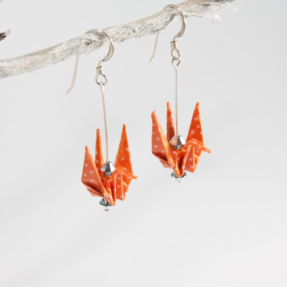 Paper Crane Earrings - Orange - by LeeMo Designs in Bend, Oregon