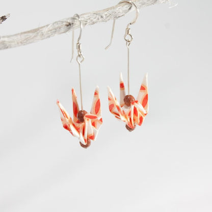 Paper Crane Earrings - Orange - by LeeMo Designs in Bend, Oregon
