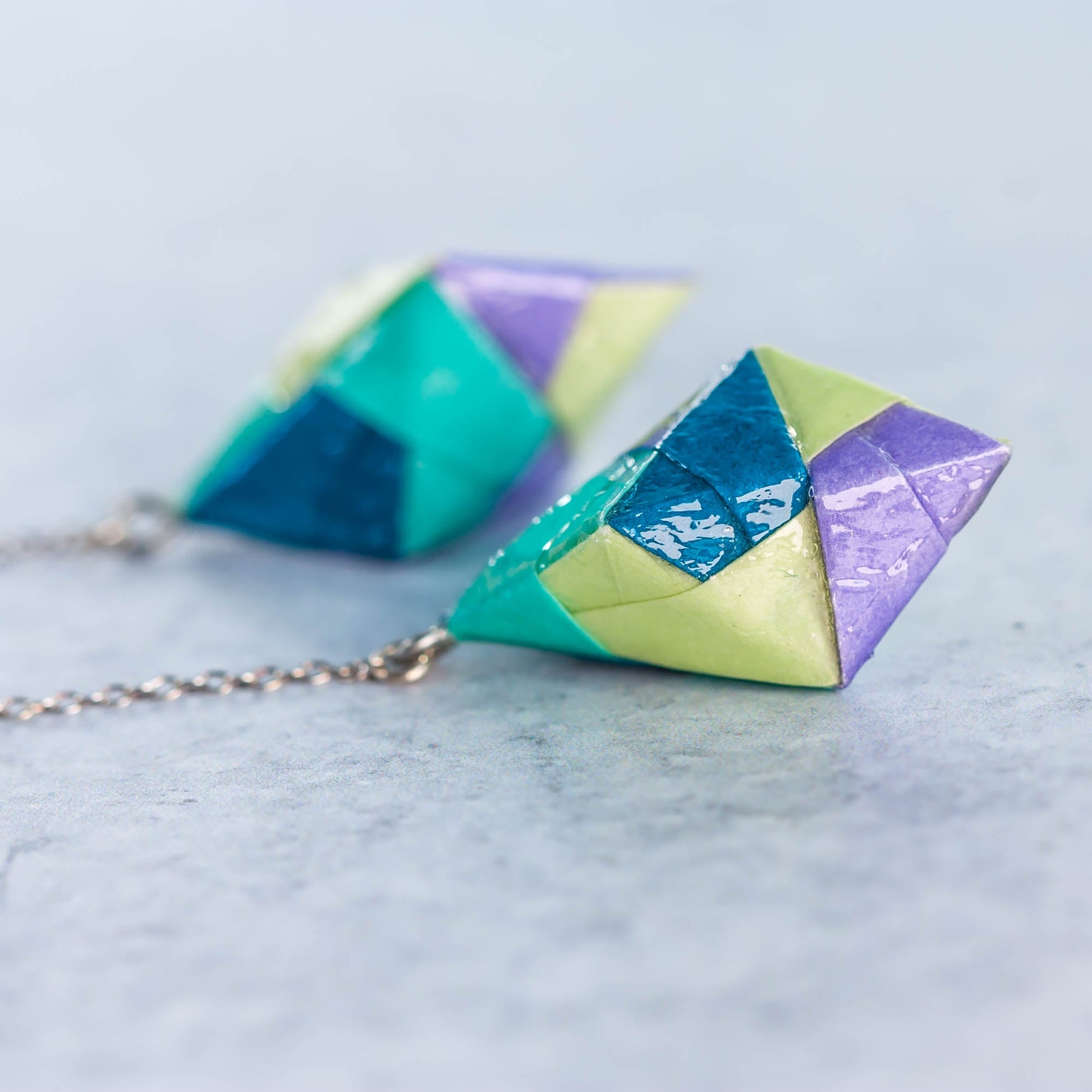 Origami Diamond Paper Earrings - Seafoam Teal Mint Lavender - By LeeMo Designs in Bend, Oregon
