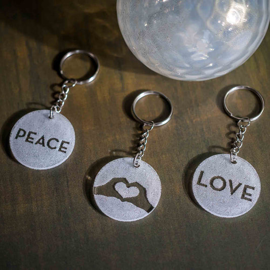Peace & Love Acrylic Keychains - Clear Acrylic - pray for ukraine - by LeeMo Designs in Bend, Oregon