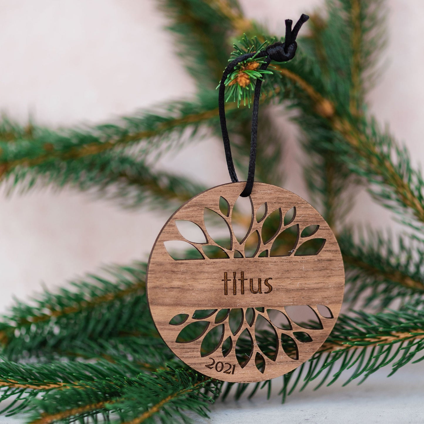 Custom Wood Ornaments: Flower Design - Laser Cut and Laser Engraved Walnut Wood by LeeMo Designs in Bend, Oregon