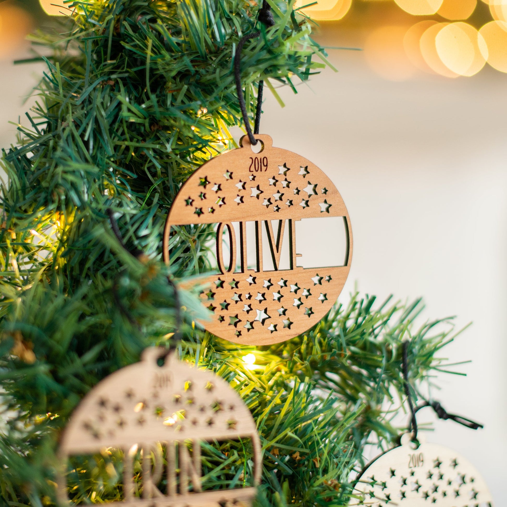 Custom Name Wood Laser Cut Christmas Ornament Personalized