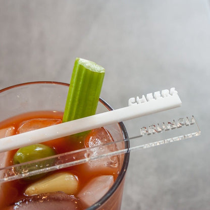 Stir Sticks - Personalized Text - White cheers and clear brunch in bloody mary - Laser Cut by LeeMo Designs
