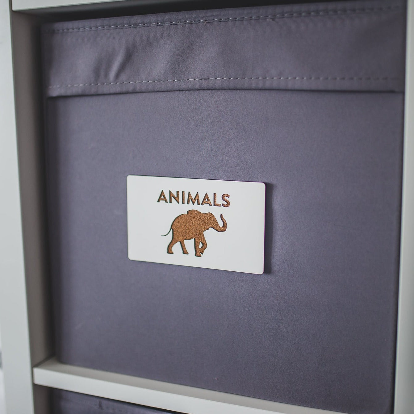 customizable toy bin labels - white MDF - animals - by LeeMo Designs in Bend Oregon