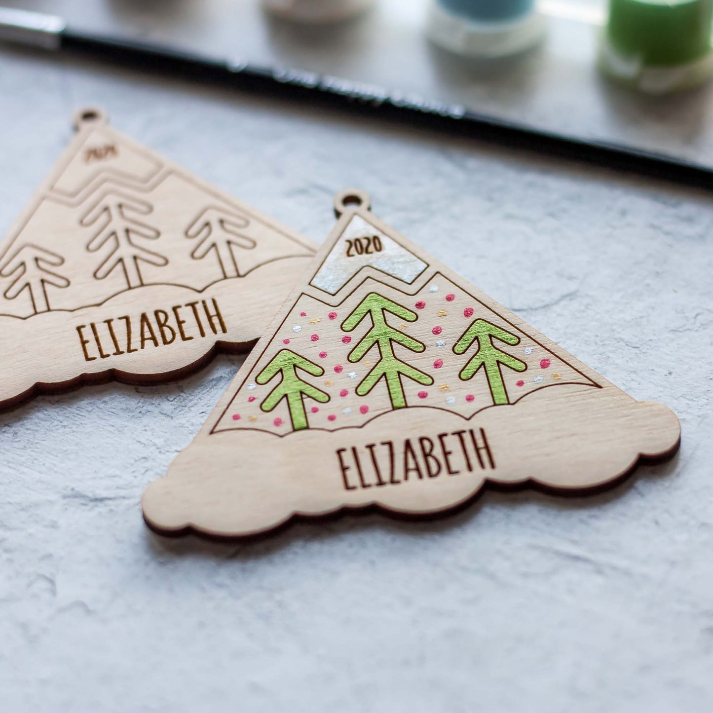 Personalized Wood Mountain Outdoor Holiday Ornament For Kids / Babies - LeeMo Designs
