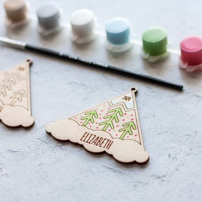 Wooden Ornament Paint Kits: Mountains Engraved and Laser Cut in Birch Plywood with 6 primary paint colors included by LeeMo Designs in Bend, Oregon