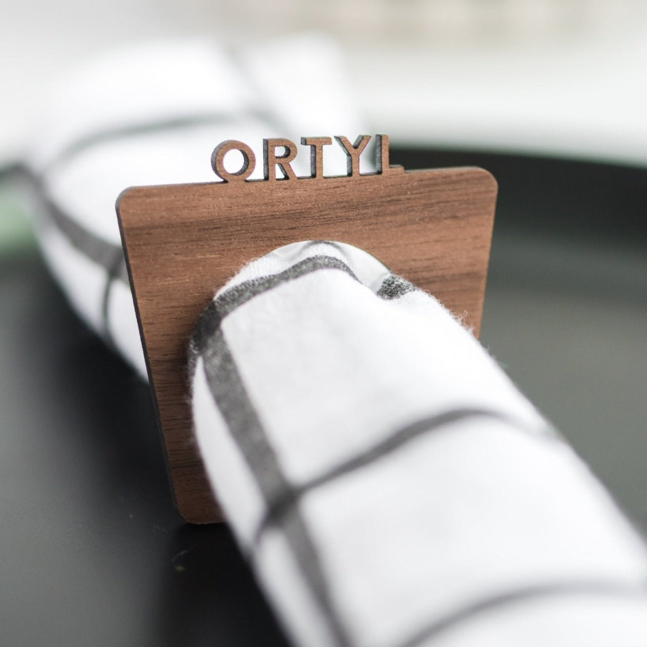 Napkin Rings Personalized - laser cut walnut wood - by LeeMo Designs in Bend, Oregon