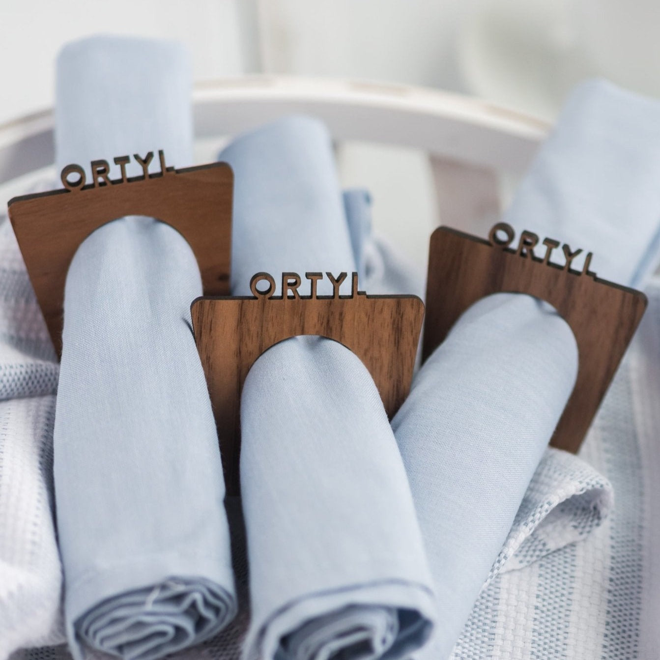 Napkin Rings Personalized - laser cut walnut wood - by LeeMo Designs in Bend, Oregon