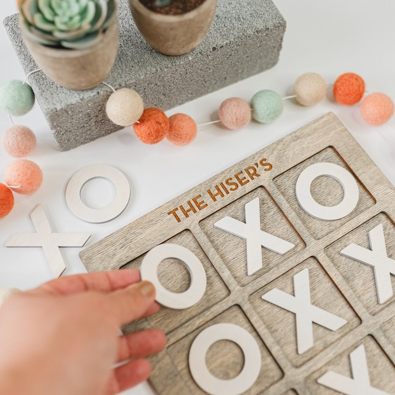 Custom Tic Tac Toe Board Game - Gray Stained Birch Plywood with White XO Game Pieces - by LeeMo Designs in Bend, Oregon