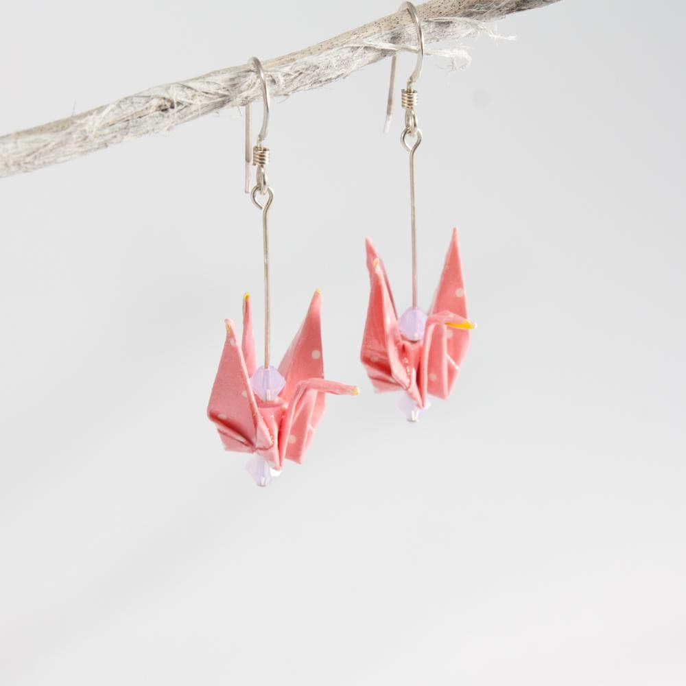 Paper Crane Earrings - Pink - by LeeMo Designs in Bend, Oregon