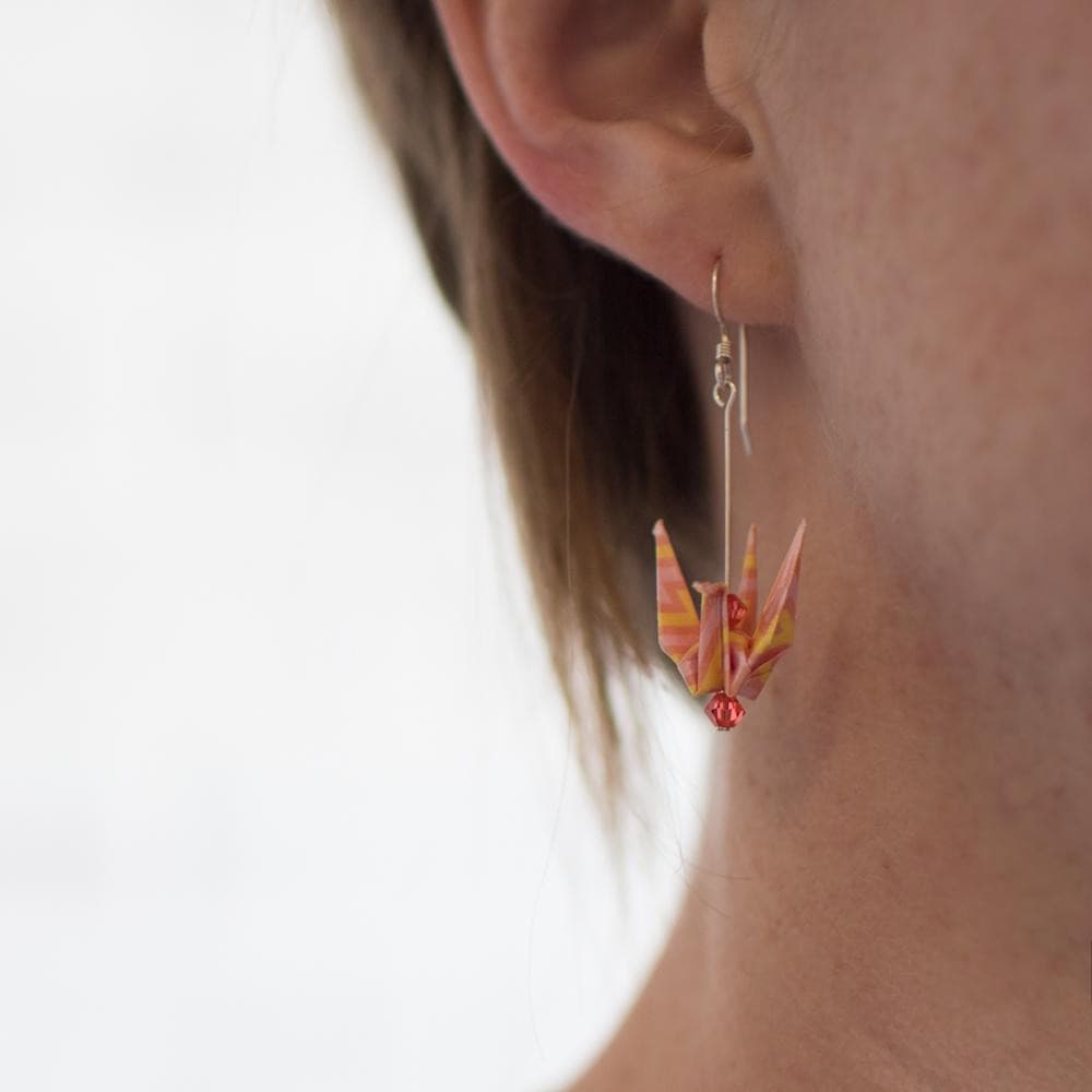Paper Crane Earrings - Pink - by LeeMo Designs in Bend, Oregon