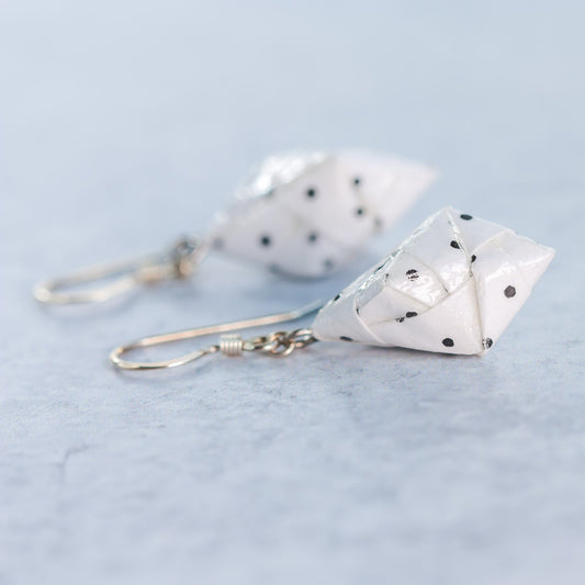 Origami Diamond Paper Earrings - Polka Dot - By LeeMo Designs in Bend, Oregon