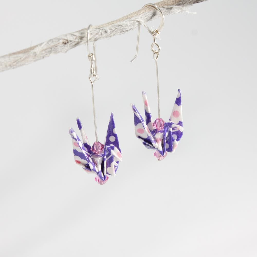 Paper Crane Earrings - Purple - by LeeMo Designs in Bend, Oregon