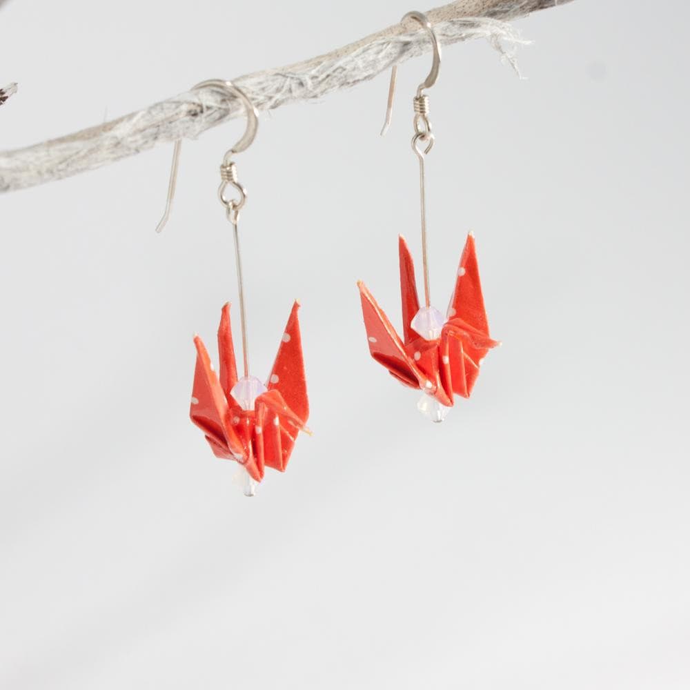 Paper Crane Earrings - Red - by LeeMo Designs in Bend, Oregon